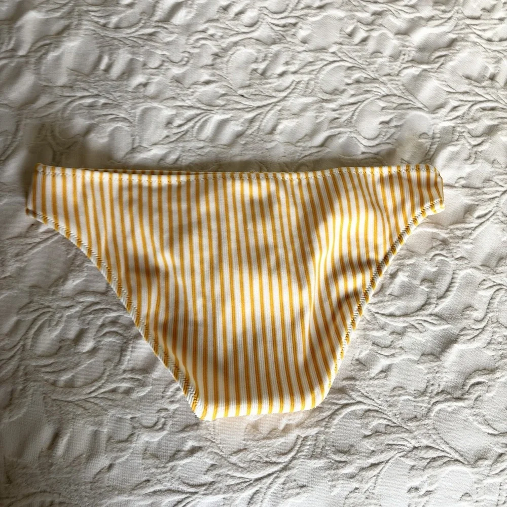 Shade & Shore Womens Medium Coverage Hipster Bikini Bottom Yellow Stripe M New